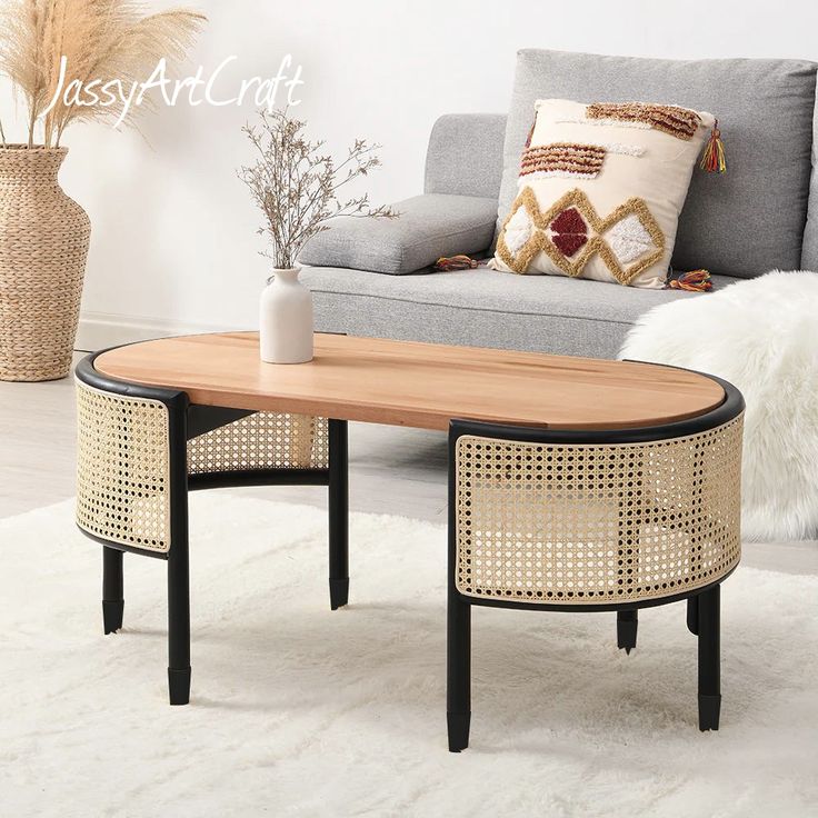 Tanya Cane Rattan Solid Wood Table